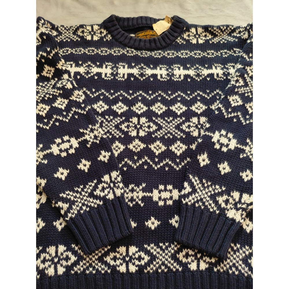 Eddie Bauer Vintage Men’s Blue Grandpa Sweater Nordic Style Cotton Sz Large NWT - Picture 5 of 7